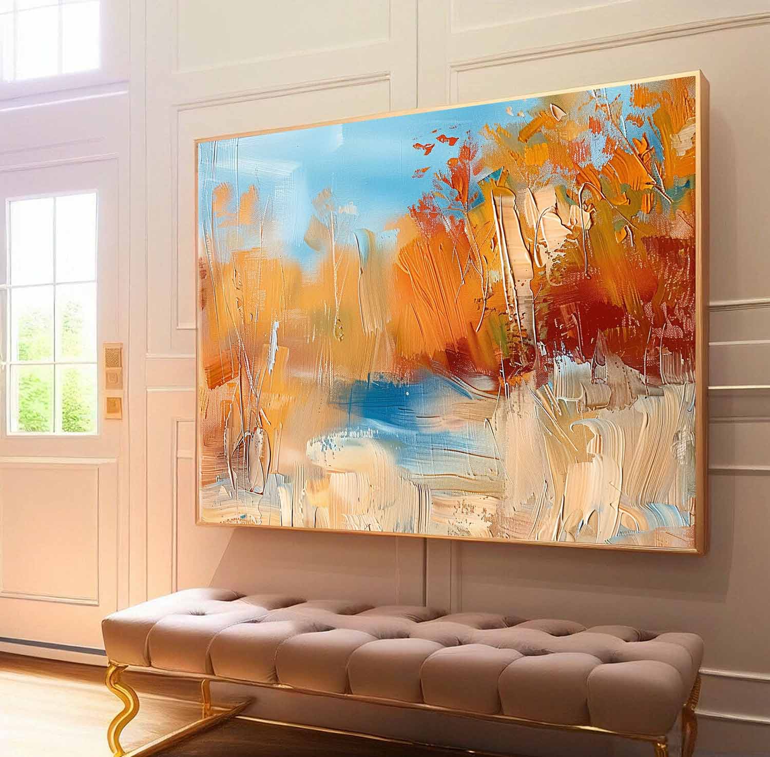 Abstrakte Wandkunst – Landschaftsdekor im Impasto-Herbststil