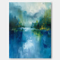 Abstrakte Wandkunst – Blauer & Grüner See mit Berglandschaft