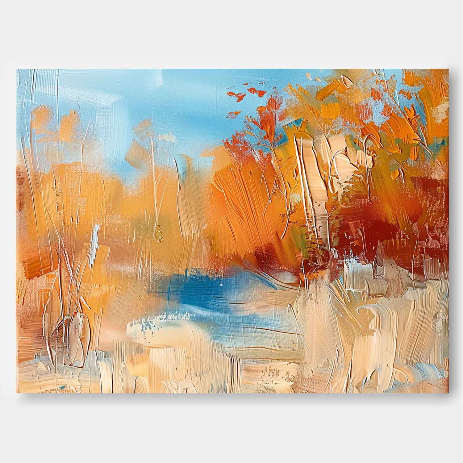 Abstrakte Wandkunst – Landschaftsdekor im Impasto-Herbststil