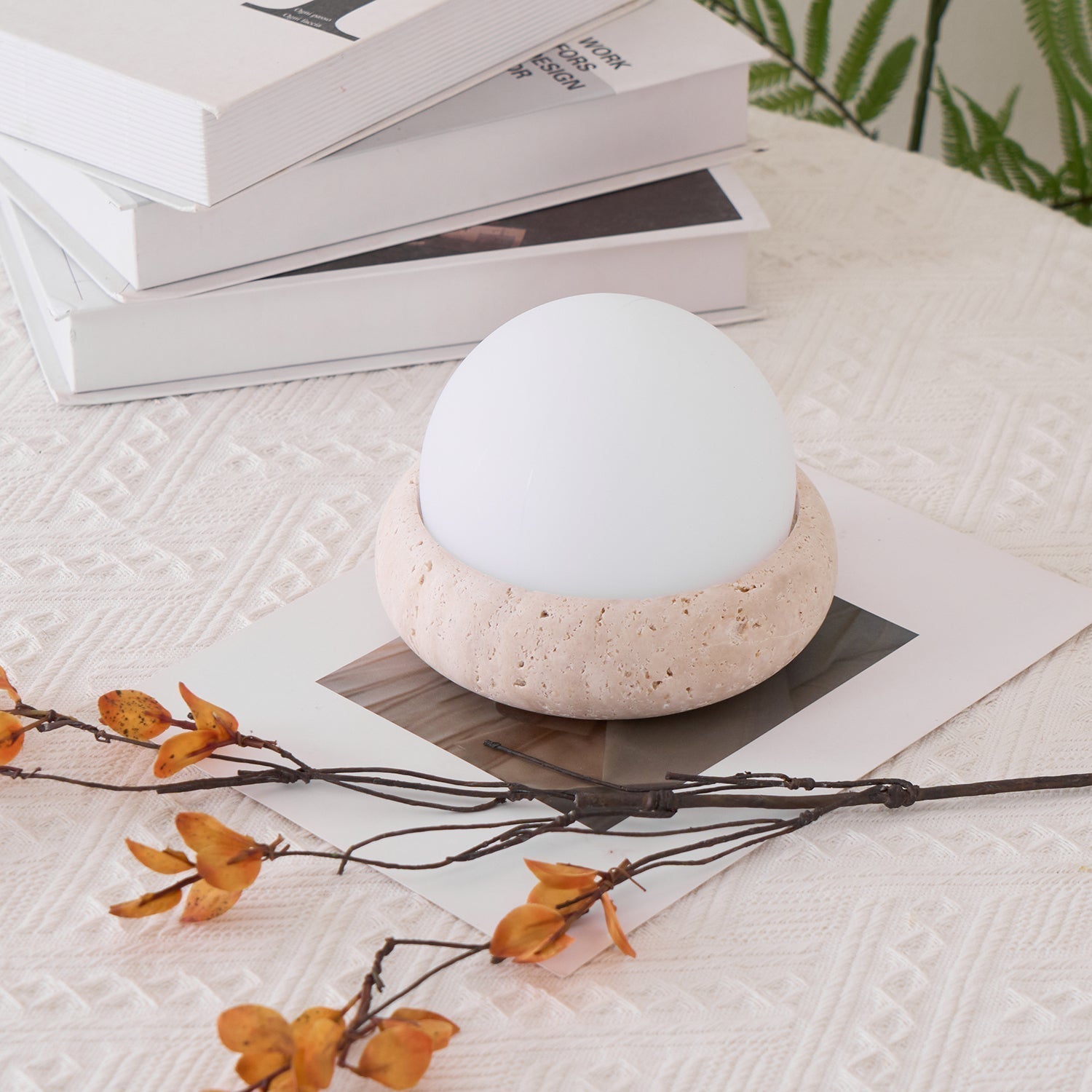 Riita Travertin-Globus-Tischleuchte – Mini Maga