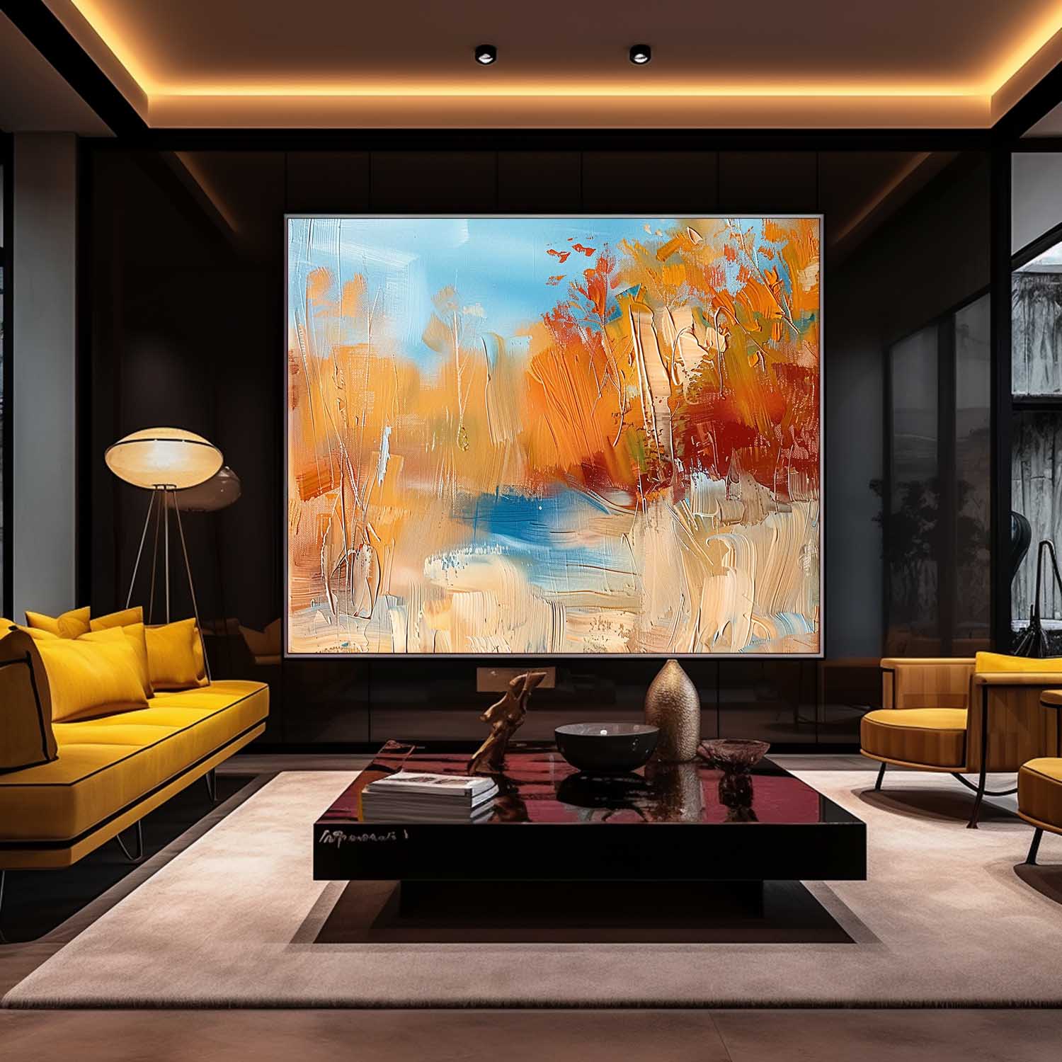 Abstrakte Wandkunst – Landschaftsdekor im Impasto-Herbststil