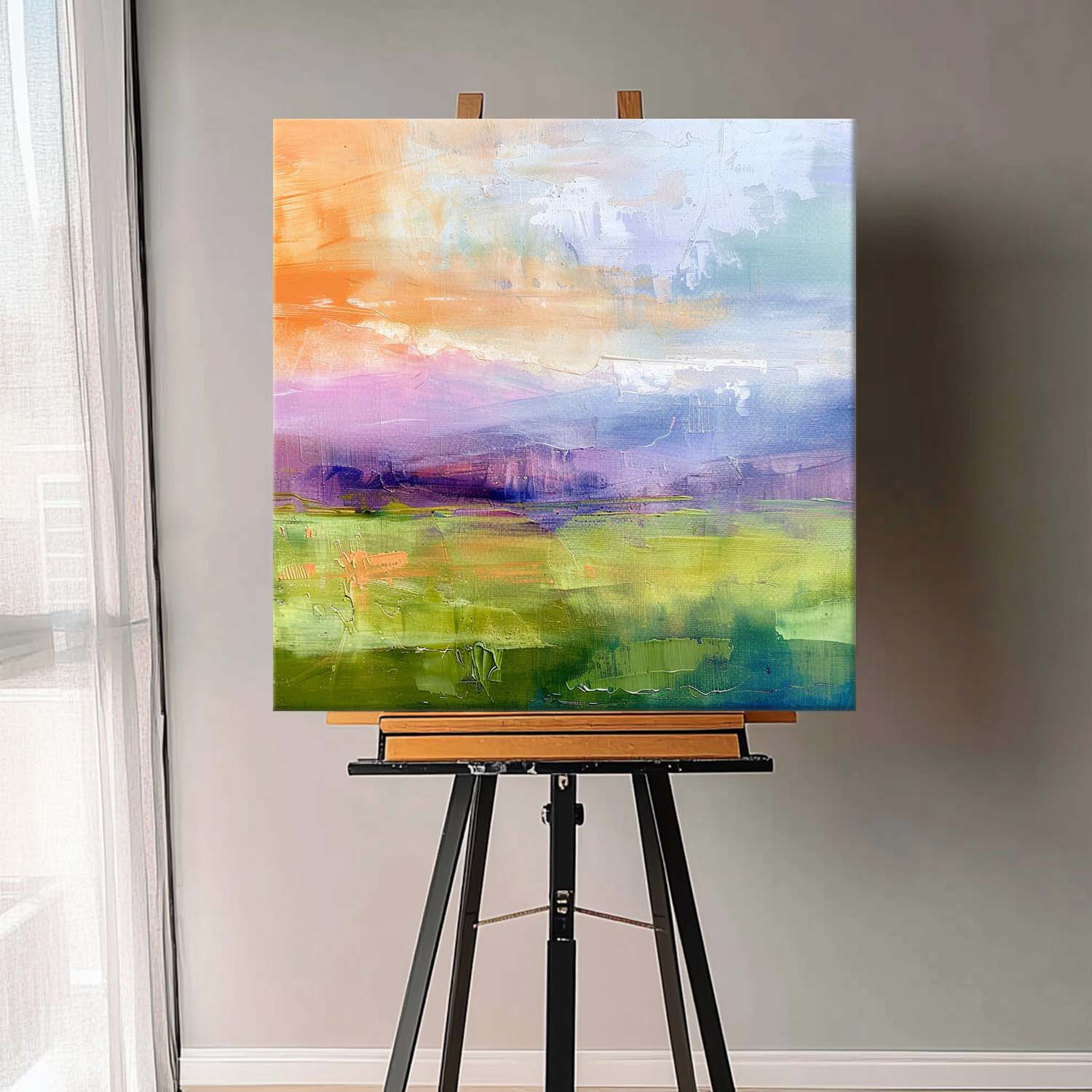 Abstrakte Wandkunst – See & Berglandschaft im Morandi-Stil