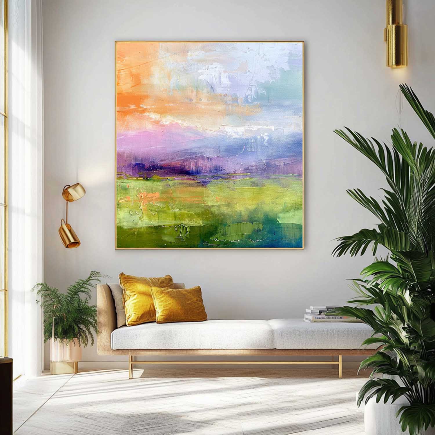 Abstrakte Wandkunst – See & Berglandschaft im Morandi-Stil