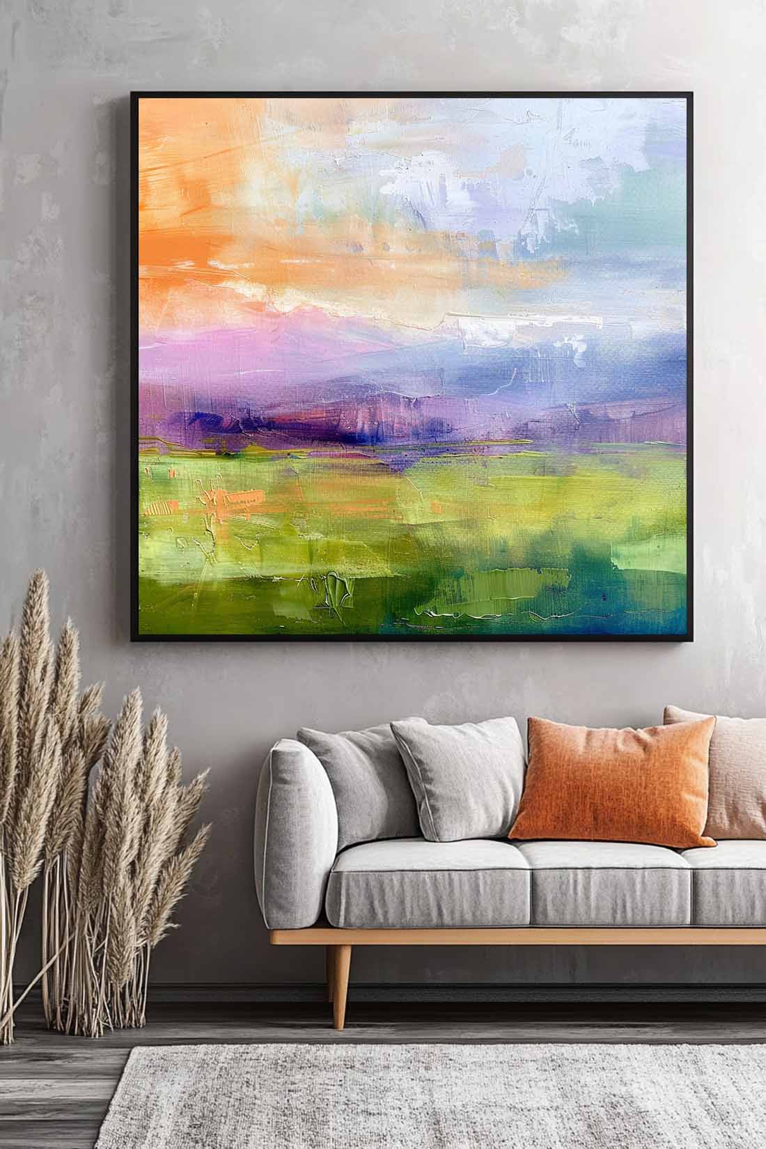 Abstrakte Wandkunst – See & Berglandschaft im Morandi-Stil