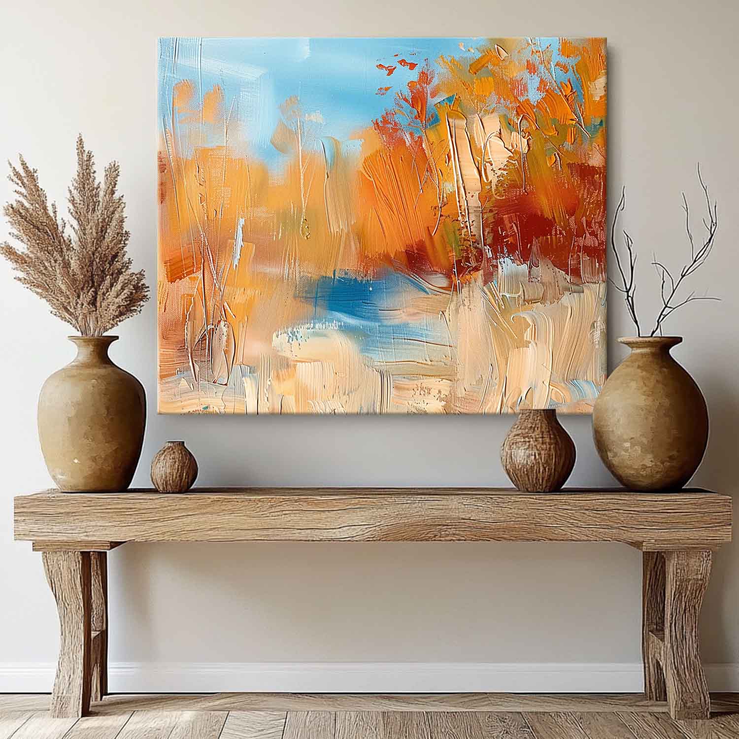 Abstrakte Wandkunst – Landschaftsdekor im Impasto-Herbststil
