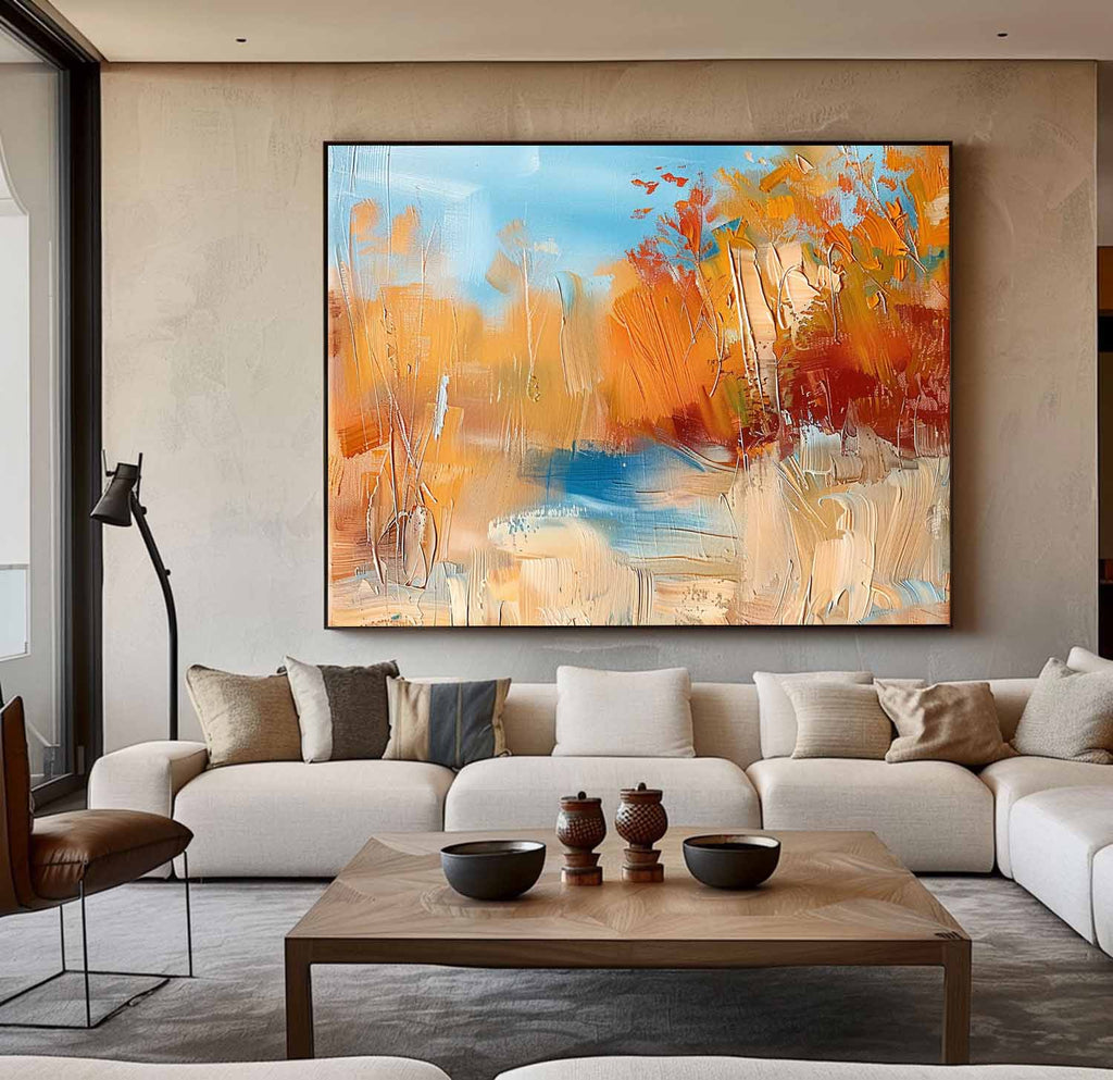 Abstrakte Wandkunst – Landschaftsdekor im Impasto-Herbststil